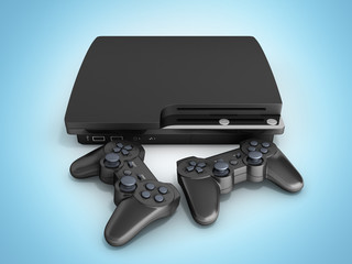 Wall Mural - black game console with joysticks isolated on blue gradient background 3d render