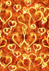 Canvas Print - artistic abstract 3d computer generated illustration of hearts on a fiery artwork as a unique backgr