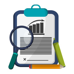 Sticker - statistics graph clipboard and marker with pencil