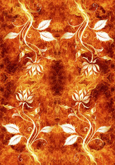Canvas Print - abstract artistic 3d computer generated illustration of flowery artwork on a unique fiery background
