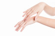© Esteban - isolated background showing woman hands applying beauty care soft product