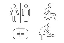 Set Of Icons For Public Toilet. Linear Vector