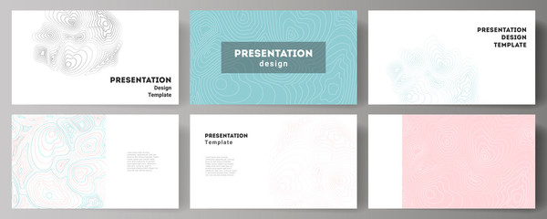 The minimalistic abstract vector illustration of the editable layout of the presentation slides design business templates. Topographic contour map, abstract monochrome background.