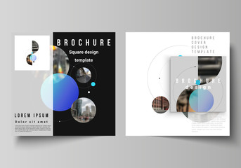 Vector layout of two square format covers design templates for brochure, flyer, magazine.Simple design futuristic concept. Creative background with circles and round shapes that form planets and stars