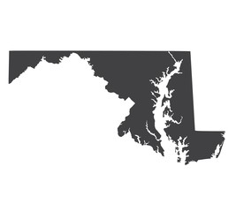 Wall Mural - Vector Maryland Map silhouette. Isolated vector Illustration. Black on White background.