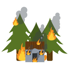 Sticker - house and forest in fire