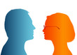© melita - Talking between a man and a woman. Dialogue between people. Communication between businesswoman and businessman. Discussing between couple. Vector Silhouette of colored profile