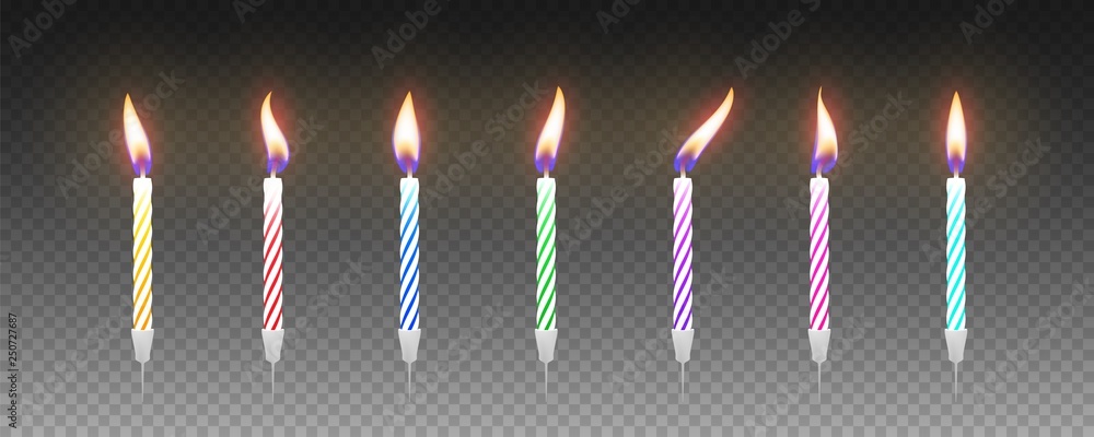 Set of colorful birthday cake candles with burning flames. Vector Stock ...