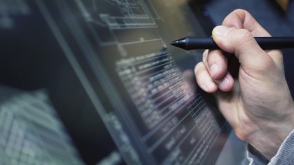Wall Mural - creative architect working with drawings design on the interactive screen pen tablet