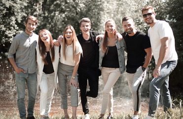 group of students on the background of the city Park