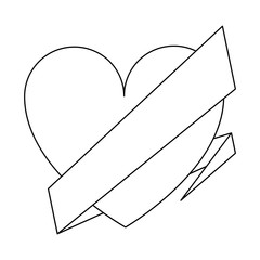 Poster - heart with blank ribbon banner black and white