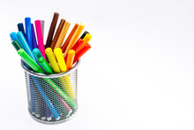 Colored Markers Isolated On The White Background