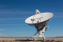 Very Large Array VLA Radio Antenna Dish Against A Blue Sky In The New Mexico Desert, Technology Space Exploration Science, Horizontal Aspect