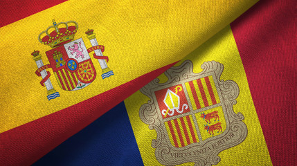 Spain and Andorra two flags textile cloth, fabric texture