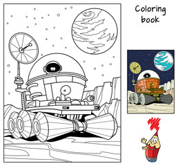 Wall Mural - Moon rover with an astronaut. Coloring book. Cartoon vector illustration