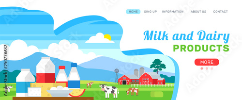 Milk And Dairy Products Web Banner Design Organic Farming And