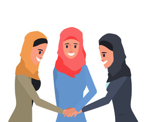 Wall Mural - Arab or Muslim show power of women character pose. Teamwork business people concept.