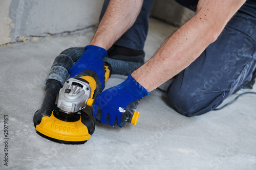 Concrete Floor Surface Grinding By Angle Grinder Machine