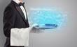 © ra2 studio - Waiter serving fluctuation concept and charts on a tray