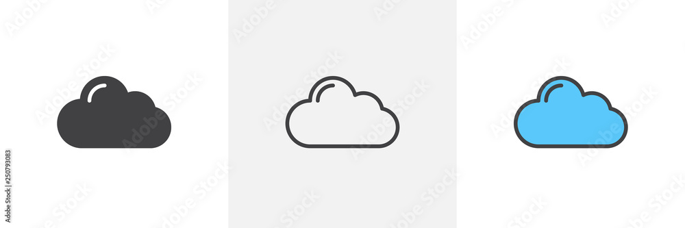 Cloud computing icon. Line, glyph and filled outline colorful version, abstract cloud outline and filled vector sign. Symbol, logo illustration. Different style icons set. Vector graphics - obrazy, fototapety, plakaty 