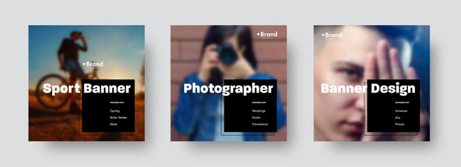 Wall Mural - sets of vector banners for social networks with a place for a photo and a black square for text.