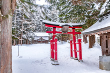 The Entrance Gate To The Shrine In Nagano, Japan During The Winter Season
