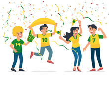 Vector Illustration Brazilian Soccer/football Fans Celebrate Victory/winning, Football Supporter Happy Celebrate Win