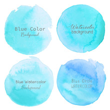 Blue Watercolor Circle Set On White Background. Vector Illustration.