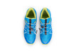 © Duncan Andison - Top view of blue and yellow trainers isolated on a white background.