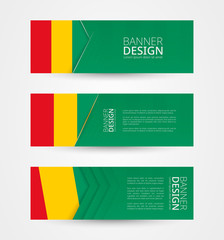 Wall Mural - Set of three horizontal banners with flag of Guinea. Web banner design template in color of Guinea flag.