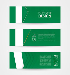 Wall Mural - Set of three horizontal banners with flag of Nigeria. Web banner design template in color of Nigeria flag.