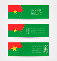 Wall Mural - Set of three horizontal banners with flag of Burkina Faso. Web banner design template in color of Burkina Faso flag.