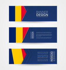 Wall Mural - Set of three horizontal banners with flag of Chad. Web banner design template in color of Chad flag.