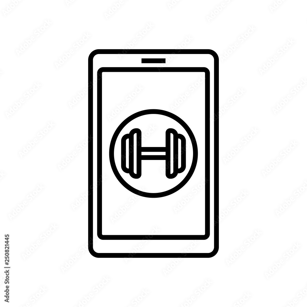 workout training tracker mobile app icon. fitness bodybuilding exercise smartphone application. simple monoline vector graphic.