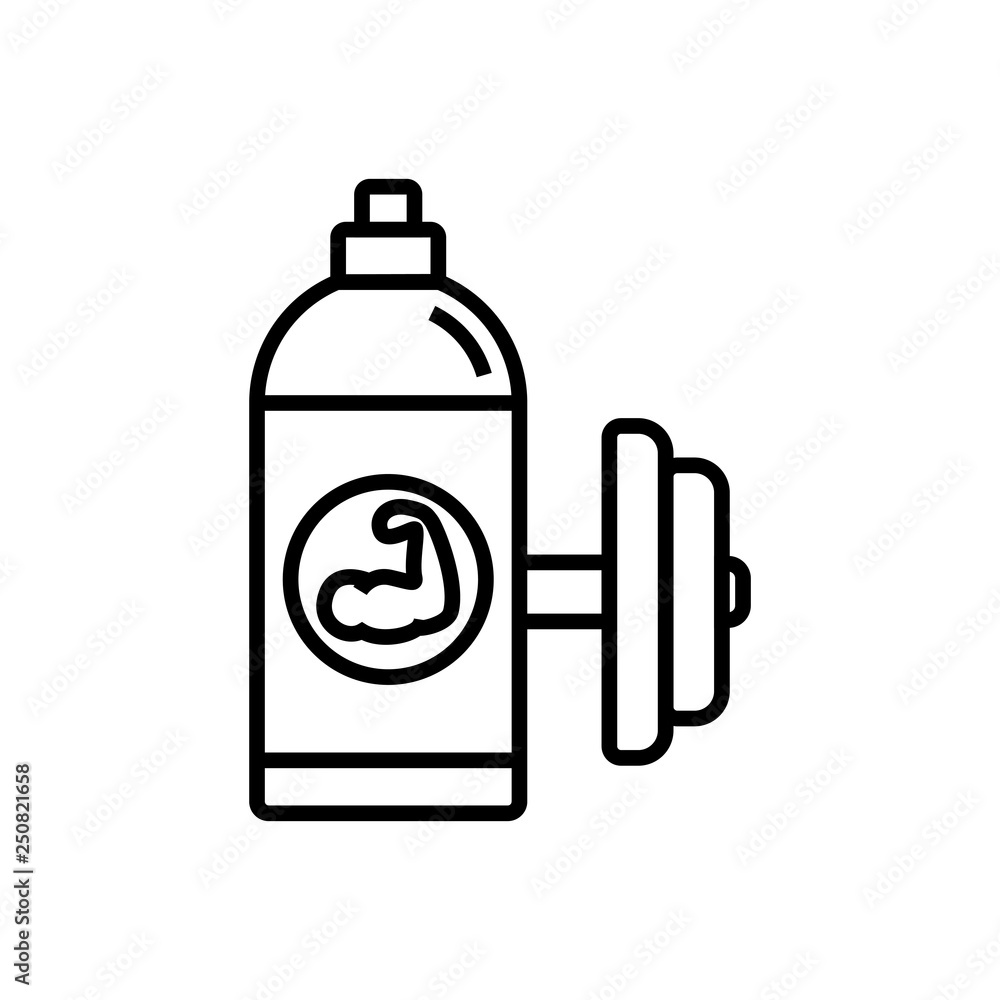 fitness energy drink icon. sport drink bottle with dumbell illustration. simple monoline vector graphic.