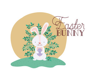 Sticker - easter bunny label with egg isolated icon