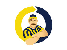 Vector Illustration Of Male Soccer Supporter With Mustache And Hat