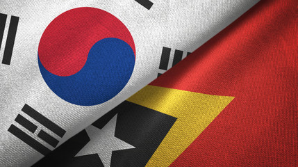 South Korea and Timor-Leste East Timor two flags textile cloth, fabric texture