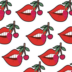 Wall Mural - pattern female mouth dripping with cherry