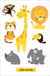 Animals vector set. Cartoon Monkey, giraffe, lion, hippo, elephant, tiger, toucan pirate. Perfect for wallpaper,print,packaging,invitations,Baby shower,birthday party,patterns,travel,logos etc
