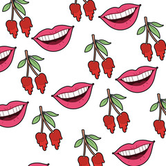 Wall Mural - pattern female mouth dripping with cherry