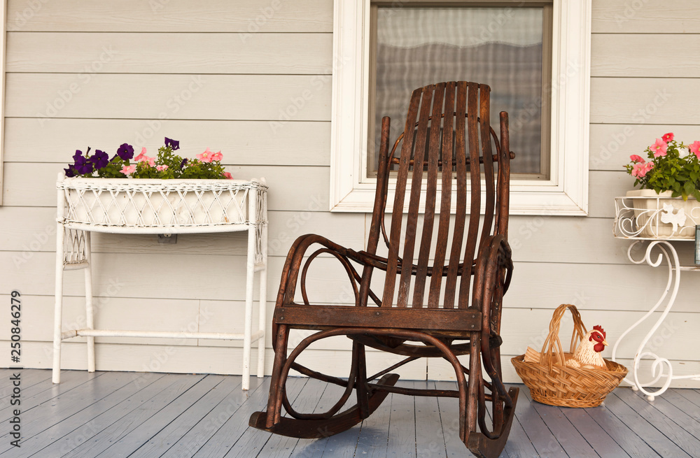 Rocking Chair On Front Porch Of A Farm House Foto Poster