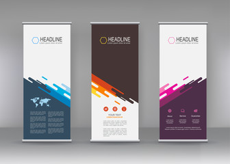 Wall Mural - vector vertical banner. banner design in three different color with building illustration. abstract 