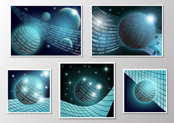 Wall Mural - A set of pictures. Modern abstract communication technology concept, circle of digital schemes and innovations, high-tech future, visual concept of a data set. Global network background design.