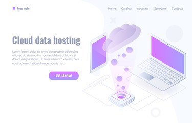 Wall Mural - Cloud data hosting concept with laptop and phone