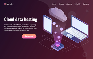 Wall Mural - Cloud data hosting concept with laptop and phone