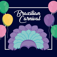 Wall Mural - carnival rio janeiro card with feathers hat