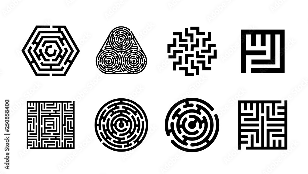 Vector illustration concept of Labyrinth symbol collection. Maze icon ...