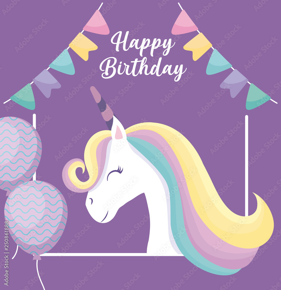 happy birthday card with cute unicorn Stock Vector | Adobe Stock