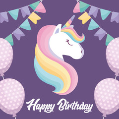 Canvas Print - happy birthday card with cute unicorn